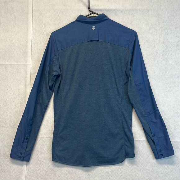 KUHL Shirt Women's Small Blue Roll Tab Long Sleeve Button Up Collared Hiking - Picture 11 of 14